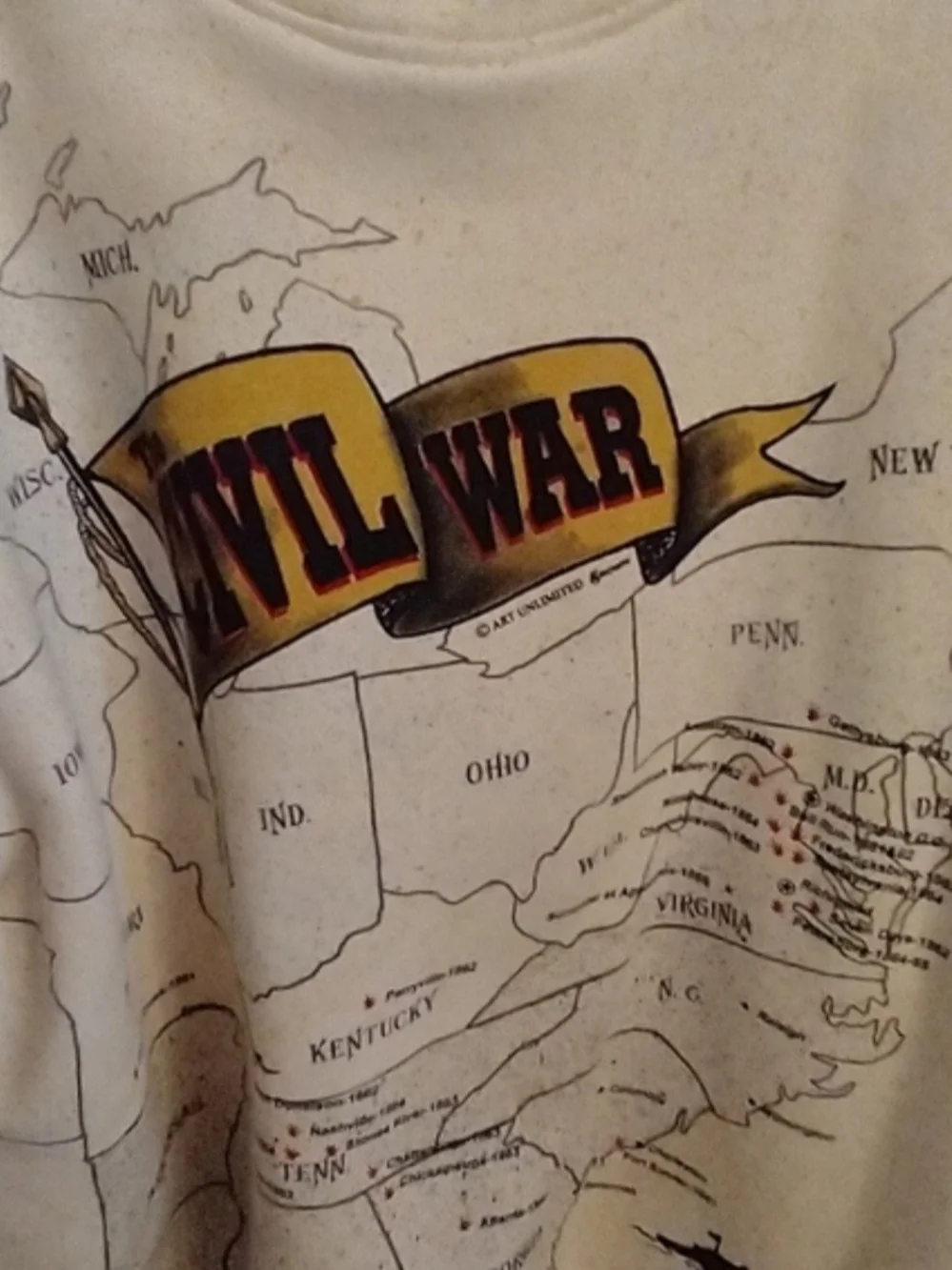 Vintage Art Unlimited Civil War Map Sweatshirt